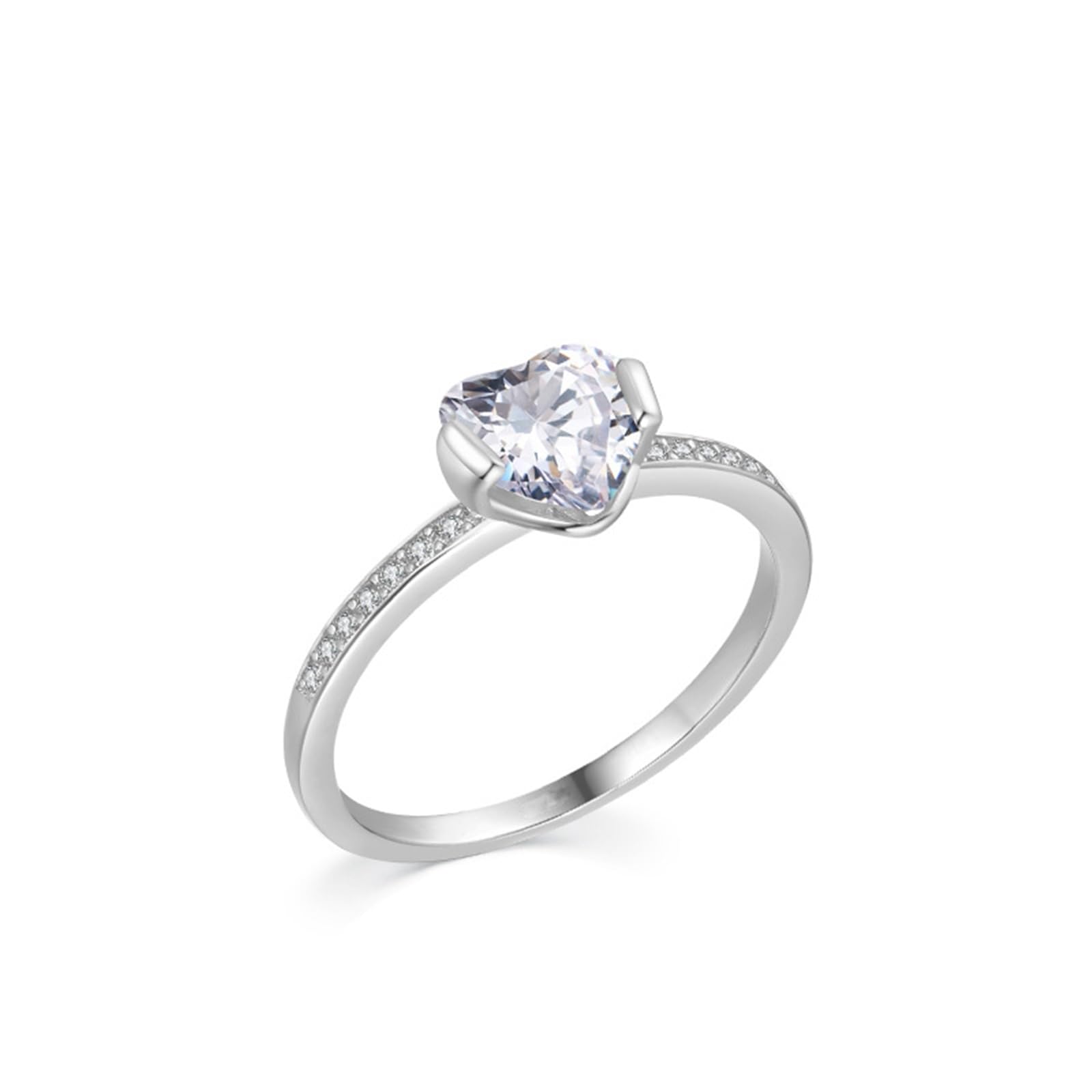 Pierścionek damski 14k 585, pierścionek ślubny, prawdziwe złoto, serce z moissanite, białe złoto, obrączka ślubna, dla kobiet, rozmiar 53 (16,9)