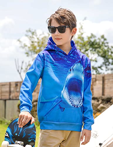 Aideaone Boys Girls Funny Hoodies 3D Print Shark Pullover Hoodie Warm Fleece Sweatshirt Casual Workout Sportswear For 12-14 Years #TOP4