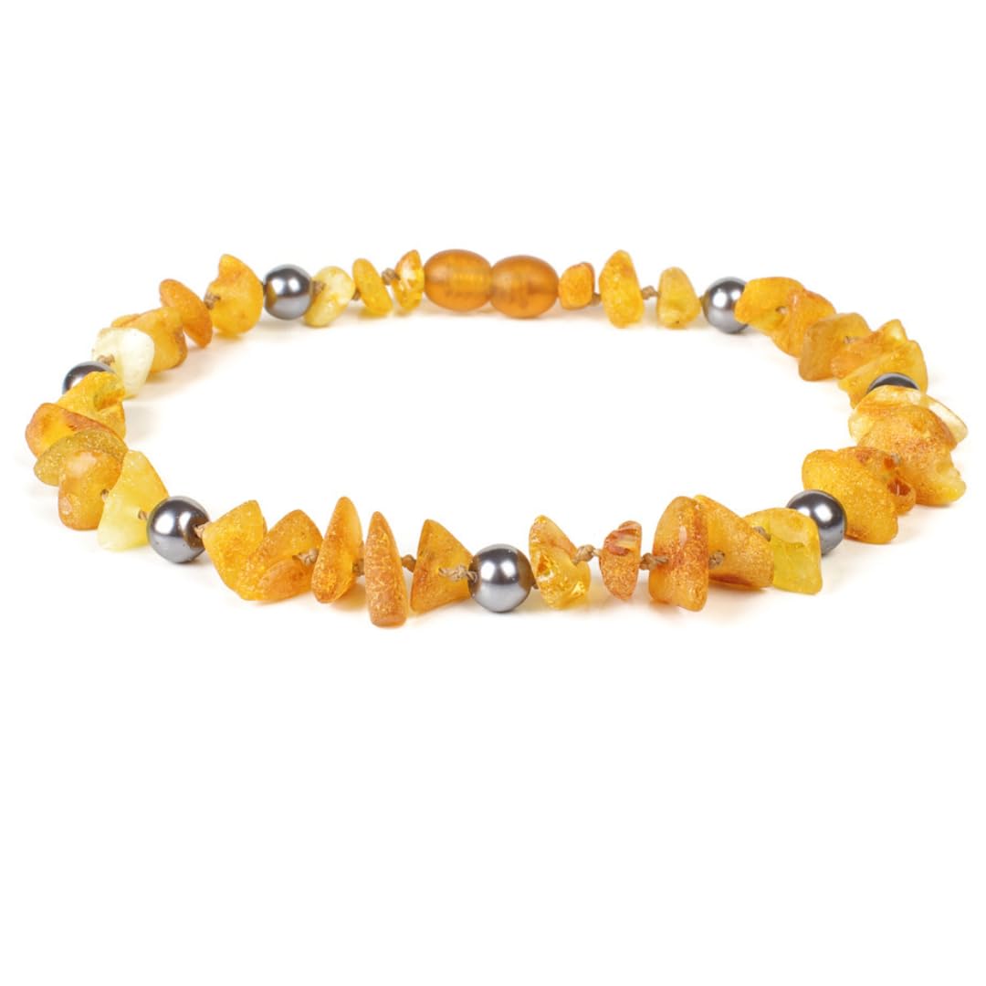 Bernsteinkette für Hunde & Katzen – Echtes Bernstein Halsband – Natürliches Bernsteinhalsband für große & kleine Hunde und Katzen (Grauakzent, 26 cm)