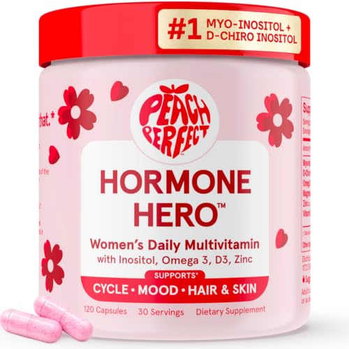 Peach Perfect Inositol Multivitamin Myo-Inositol & D-Chiro 40:1 Blend Omega-3 Vitamin D3 Magnesium Zinc Supports Womens Health Mood Energy Supplement 30 SVG