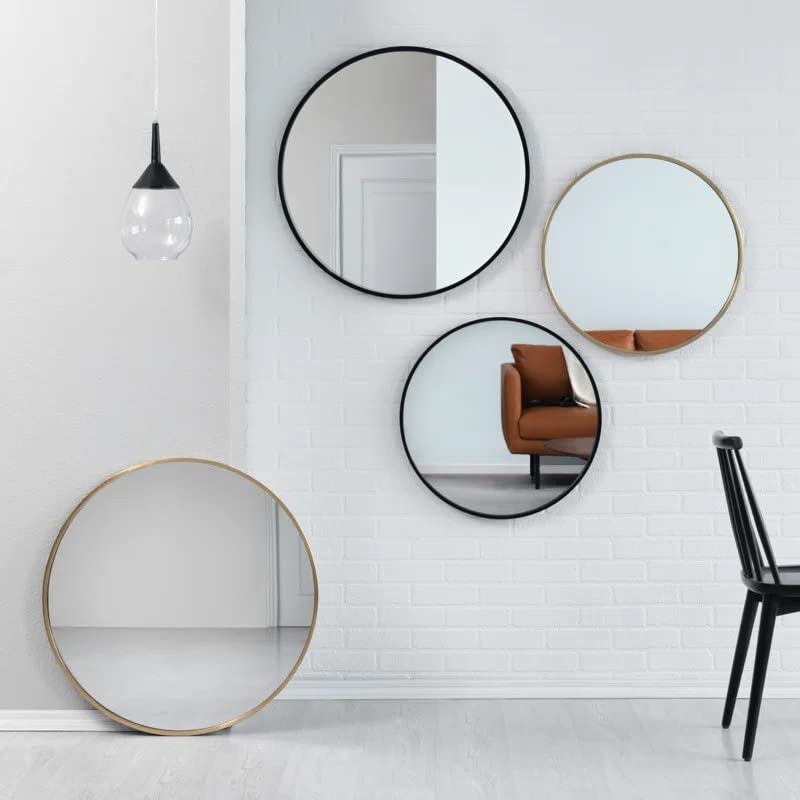 Image of RIZIK STORE Iron Metal Decorative Round Wall Mirror with Hook - HD Clear Glass, Wall Mounted for Bedroom, Living Room, Wash Basin, Vanity, Makeup & Bathroom