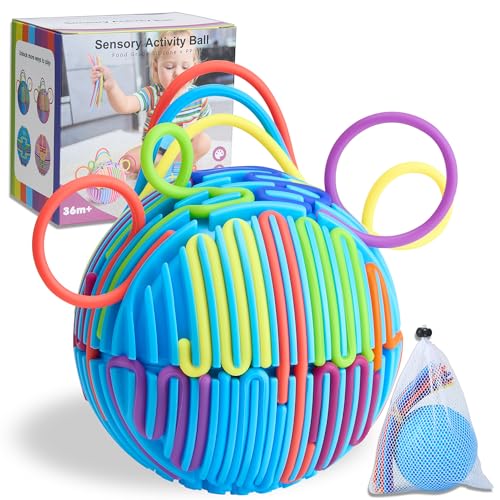 HELLO PAPAYA Sensory Fidget Toys for Kids Adults, with 24Strings Sensory Activity Ball for Autism ADHD Calming Focus Stress Relief Anxiety,Travel-Friendly Toys with Portable Storage Bag