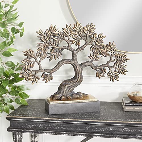 Deco 79 Polystone Tree Sculpture With Black Base, 23" X 5" X 18", Bronze #TOP1