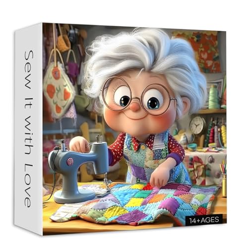 Sewing Machines 1000 Piece Puzzle for Adults, PICKFORU Sew It with Love Jigsaw Puzzle, Challenging Colorful Grandma Quilt Patchwork Theme as Home Decor