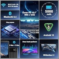 Laptok Tablet 10 Zoll, Android 15 Tablet mit 32 GB ROM+1 TB TF, 5000 mAh, WiFi 6, Bluetooth 5.4, Widevine L1, Touchscreen-Tablet mit Tastatur und Maus, Schwarz – Ansicht 2
