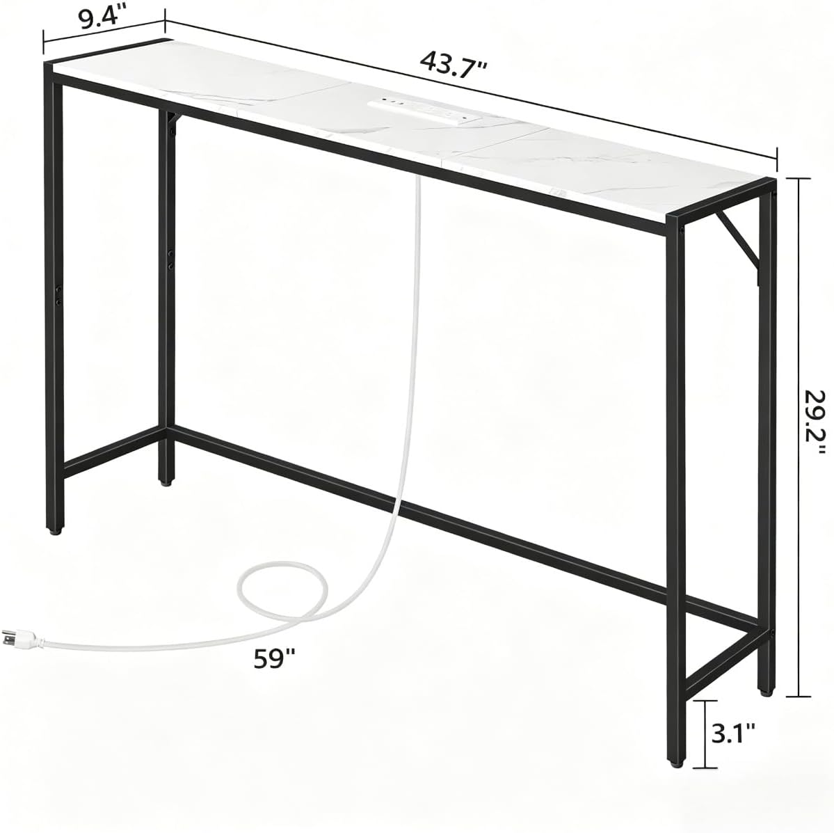 MAHANCRIS Console Table, Narrow Sofa Table Behind Couch, 43.7” Entrance Table with Power Station, Simple Style, for Living Room, Hallway, Entryway, Foyer, Marble and Black CTHM112E01 image 3