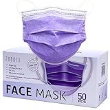 Zubrex 50 Pcs Disposable 3 Ply Safety Face Mask for Protection with Nanofiber Filter Lining - and Elastic Earloops (Purple)