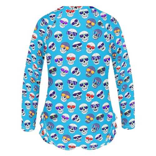 Skull Girls Long Sleeve Rashguard Swimsuit UV Protection One-Piece Swimwear Bathing Suit B04044023