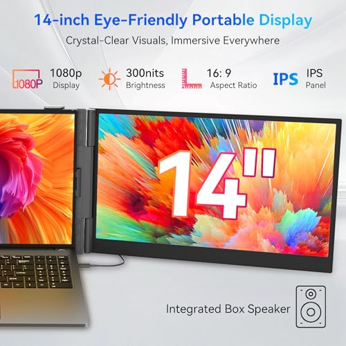 Image of Blackview Laptop Screen Extender, 2 lb Ultra-Light, One-Cable Connection, 14.1 inch Triple Screen Laptop Monitor Extender, TUV Eye-Care, Business Travel, Mac, Windows, ChromeOS, Switch