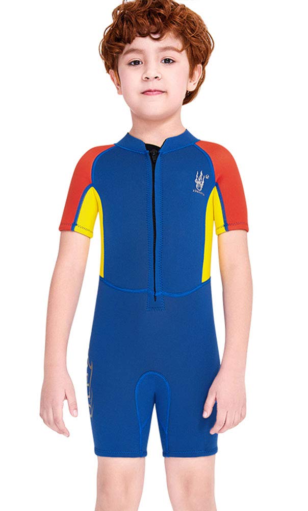 JELEUON Boys Girls Kids One Piece Shorty Wetsuit Swimsuits Neoprene 2.5mm Short Sleeves UV Protection Diving Suits XL