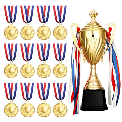 Caydo Trophée d'or de 11 Pouces 12 médailles d'or pour Enfants de 2 Pouces, Trophées, Prix de l'équipe gagnante du Football et Prix de la Partie de Match Cover