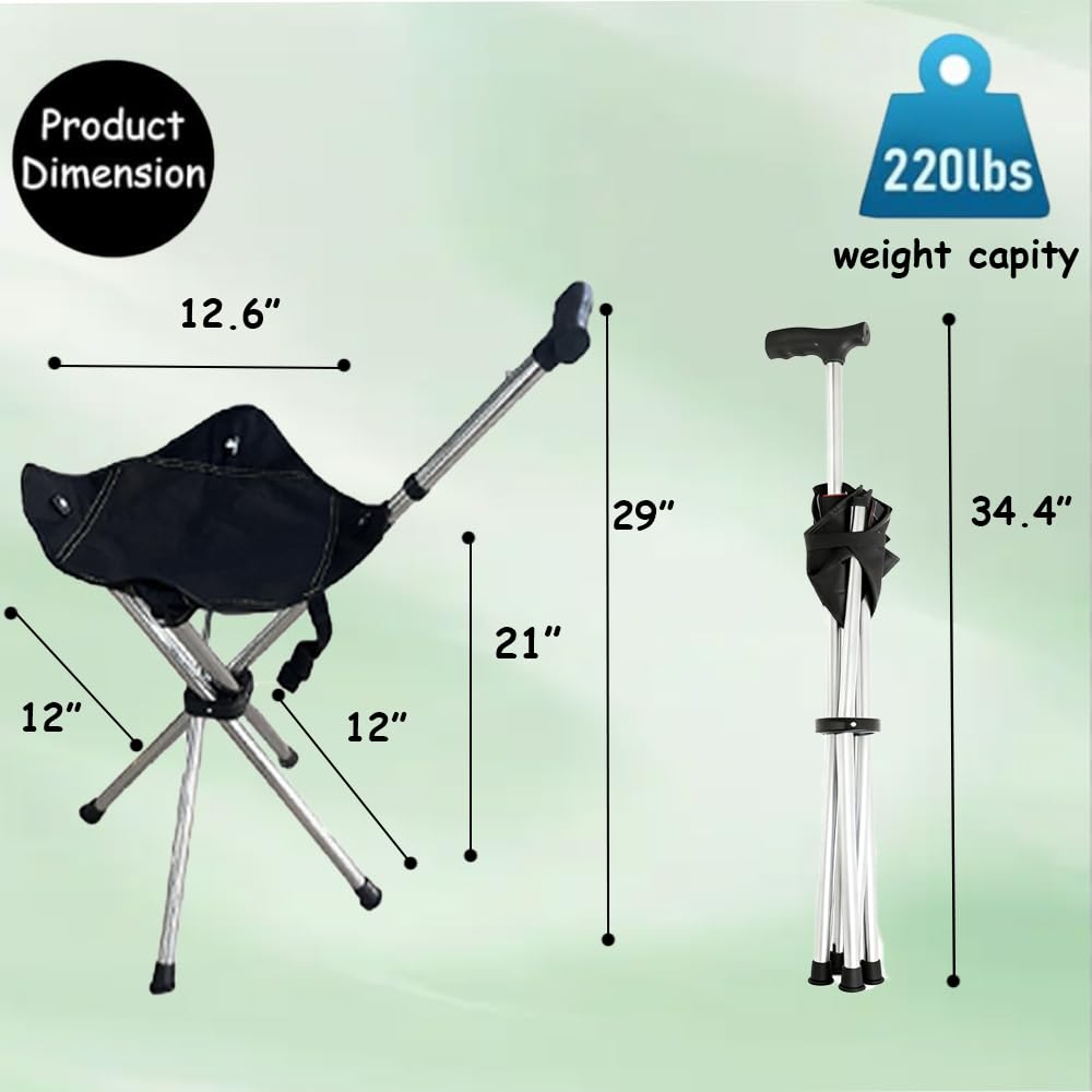 Sgabello da viaggio leggero regolabile per adulti, pieghevole, facile da trasportare con seduta, ideale come sedile per bastone, sedile pieghevole, 113,4 kg, per campeggio ed escursionismo