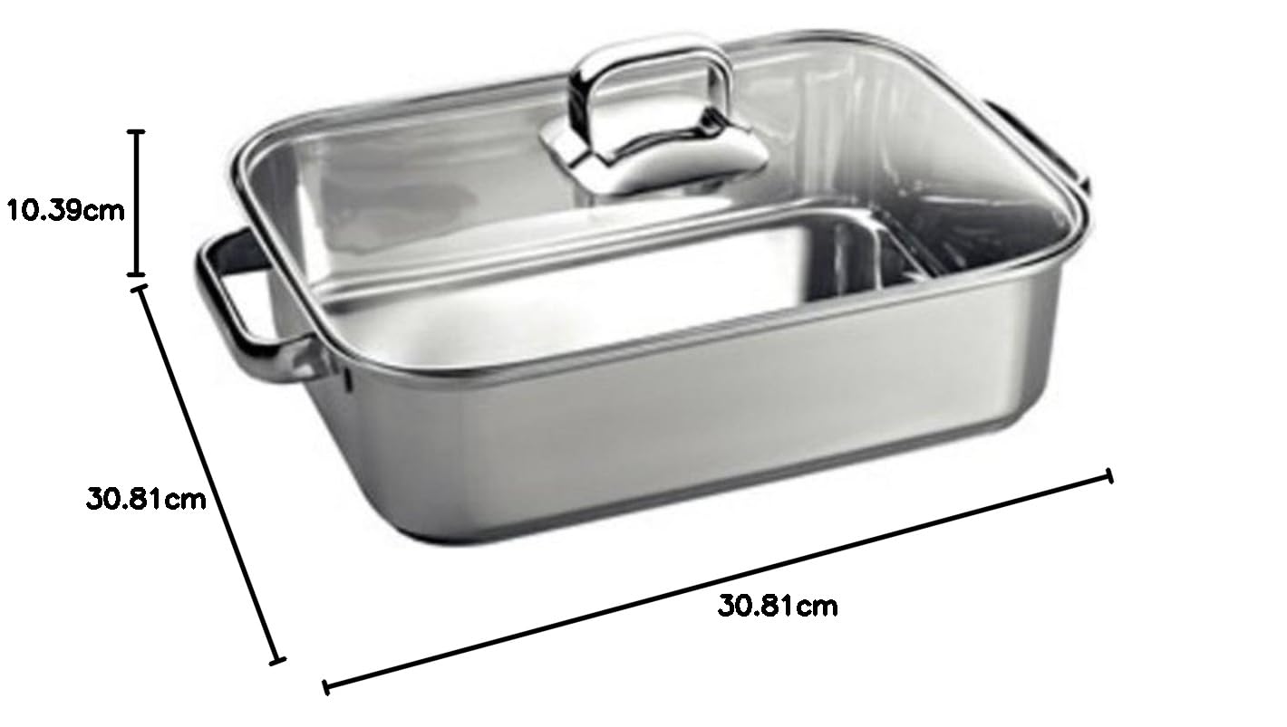 NEFF Z9410X1 Bräter, 30,8 cm, Made in Germany, speziell für FlexInduction entwickelt, spülmaschinenfester Edelstahlbräter mit Glasdeckel, geeignet für Braten, Schmoren und Köcheln bis 250 °C