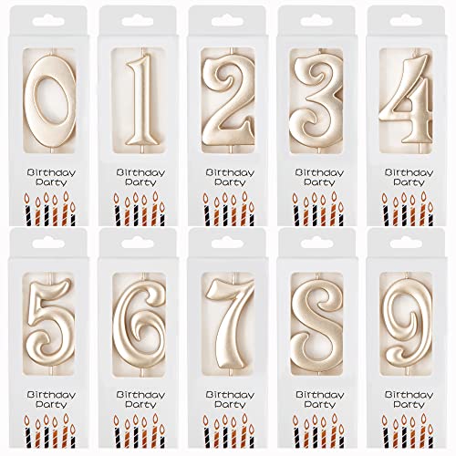 PHD CAKE 10-Count 0-9 Champagne Gold Number Birthday Candles Number One Birthday Champagne Number Candles Party Celebration Baby Showers