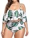 Wavely Woman Two Piece Plus Size Flounce Off Shoulder Tropical Print Bikini Top with High Waist Swimsuit Bottom (XL(US 16), White 1)
