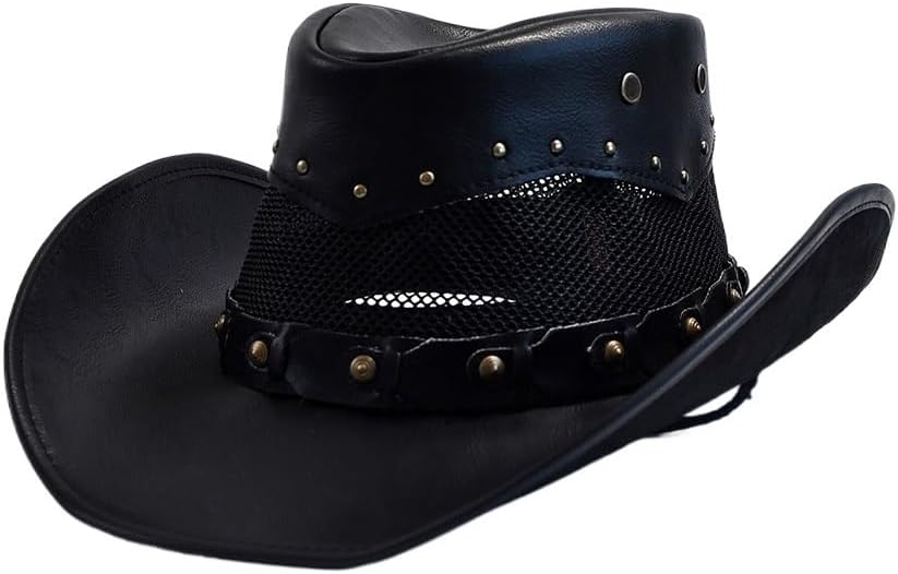 Leather Western Cowboy Hat for Men Wide Brim Gentleman Jazz Cap Cowgirl Hats