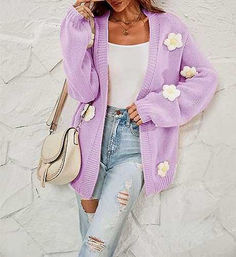 Image of Womens Y2K Cute Cardigan Sweaters Open Front Cropped Flower Knit Jacket Vintage Preppy Aesthetic 90s Clothes Kawaii Sweater