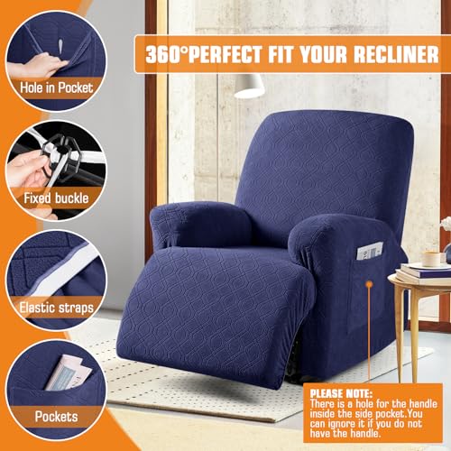Image of VANSOFY Recliner Chair Cover, 3-Pieces Stretch Recliner Covers for Recliner Chair Soft Reclining Chair Slipcover Furniture Protector for Dogs Cats(Navy Blue)