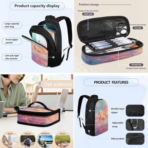 JoyLamoria Horse Print Messenger Bag Large Capacity Backpack Pencil Bag Shoulder Bag with Adjustable Strap, Pack of 33