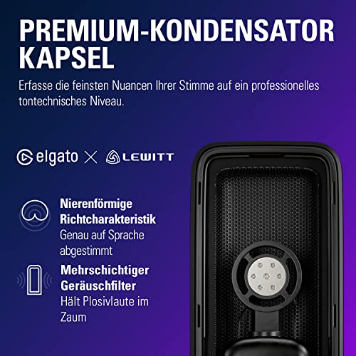 Elgato Wave:3 - Professionelles USB-Kondensatormikrofon für Streaming, Podcasts, Gaming und Homeoffice, gratis Mixing-Software, Soundeffekt-Plugins, Anti-Verzerrung, Plug & Play, für Mac - PC