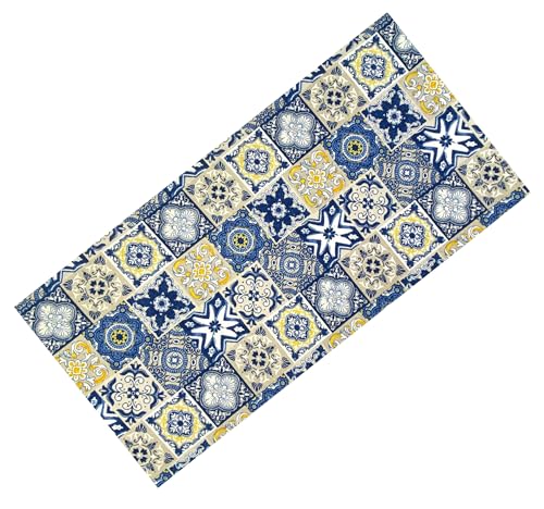 Tex Family Tapis de cuisine antidérapant - Passatoia lavable, motif faïence bleu et jaune, design moderne - Fabriqué en Italie - 50 x 80 cm