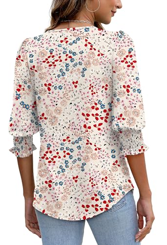 Image of XIEERDUO Blouses for Women Dressy Casual 3 /4 Length Sleeve Womens Tops with Smocked Cuffs