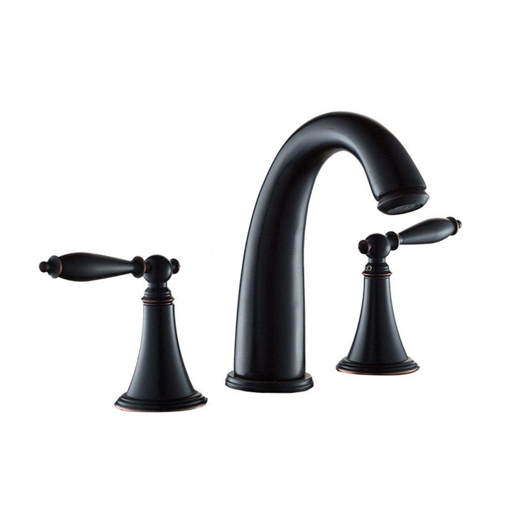 Grifo de tres orificios de cobre negro de alta gama para baño de hotel