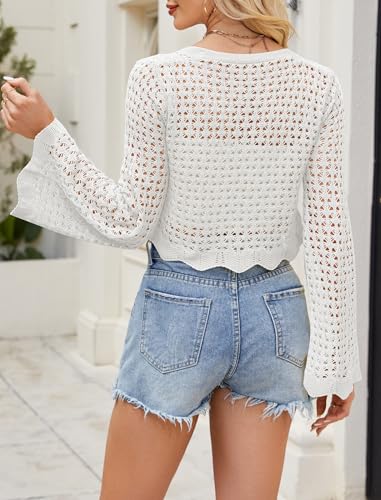 Image of Women's Soft Crochet Tie Front Cardigan Cropped Knit Bolero Shrug Summer Beach Cover Up Top