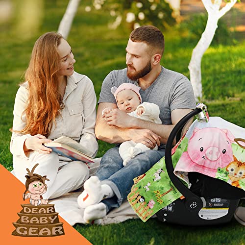 Image of Dear Baby Gear Car Seat Cover for Boys & Girls - Baby Carseat Canopy w /Snap Opening - Infant Seat Cover - Stroller & Nursing Covers - Newborn Carrier Canopy - 40x30 inch (Barn with Animals Farm Life)