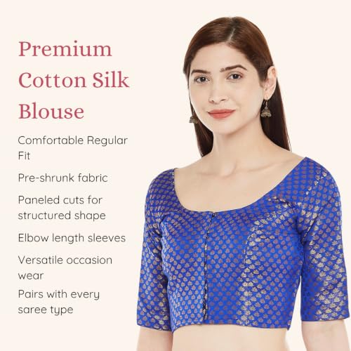 Image of Studio Shringaar Women's Zari Brocade Stitched Elbow Length Sleeves Saree Blouse