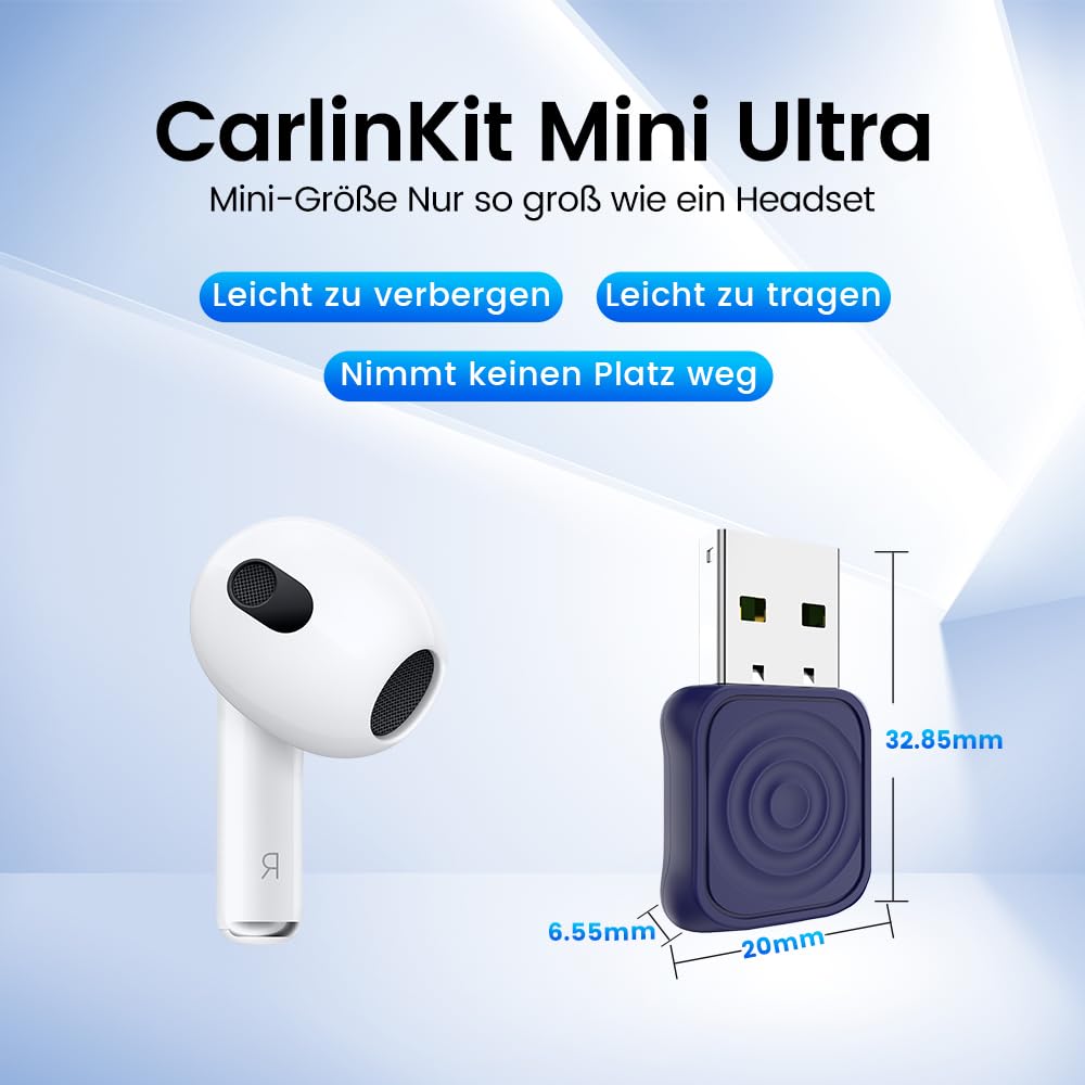 Carlinkit Mini Ultra Adapter für iPhone und AndroidWireless Konvertiert kabelgebundenes zu Wireless CarPlay und Android Auto, Plug-and-Play Setup, kompatibel mit Autos ab
