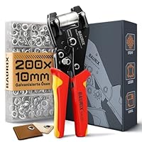 BAURIX® Ösenzange für Planen inkl 200 rostfreie Ösen (Ø 10mm) für PVC, Stoff, Leder – Ohne Vorstanzen – Hält Ösen magnetisch – Karbonstahl-Werkzeug – ideal für Schneider, Heimwerker & Bastler – TALOS