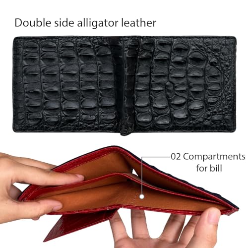 Image of HATA Men Leather Bifold Wallet RFID Blocking Front Pocket Exotic Billfold Handmade Gift For Birthday Wedding Anniversary Father's Day
