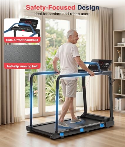Image of Redliro Treadmill for Seniors Slow Walking - Backwards Treadmill for Seniors with Long Handrails, 0.3 MPH Start, APP Control, Fully Flat 0% Incline Design Recovery Machine for Elderly Home Use