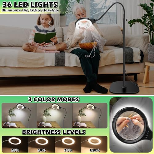 Nzqxjxz NZV46240422LDFDJ02 10X 30X Large Floor Magnifying Glass With Light And Stand,36 Led Flexible Gooseneck Floor Magnifying Lamp,Clip thumb #4