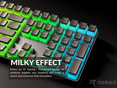 Image of Ranked Pudding PBT Keycaps | 112 Double Shot Translucent ANSI US & ISO Layout | OEM Profile for RGB Mechanical Gaming Keyboard (Coffee Quartz)