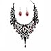 Meiysh Elegant Black Lace Gothic Lolita Red Pendant Choker Necklace Earrings Set (Necklace+Earring)