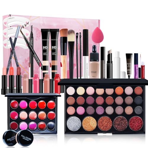 BrilliantDay Kit Maquillaje Mujer, POPFEEL Set Maquillaje Mujer, Estuche Maquillaje Mujer, Set de Maquillaje para Mujer con Sombras de Ojos, Fundación, Maletín Maquillaje para Niñas Mujeres