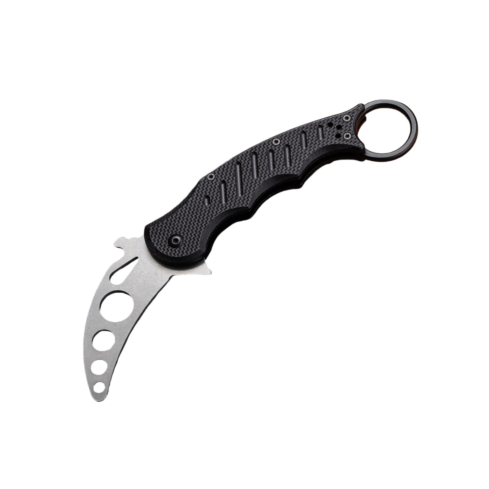 Karambit Trainer Knife, Folding Pocket Knife, Dull Liner Lock, G10 Anti-Slip Stainless Steel Handle, Finger Holes, Pocket Clip