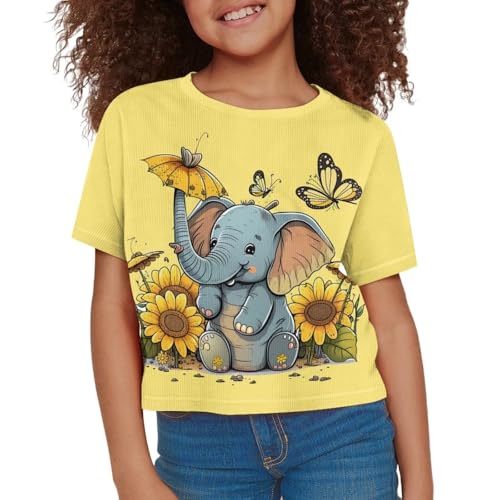 Image of Girl Crop Top Shirts for Summer Cute T Shirts Short Sleeve Tees for Kids 5-16