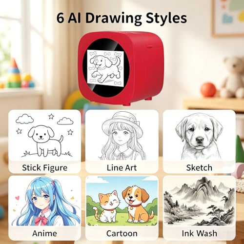 Image of Bxiadbzl AI Voice Powered Sticker Maker for Kids, Mini Thermal Sticker Printer with 6 Art Styles, Portable Custom Sticker Printer for Journal DIY Crafts, Educational Toy Gift Ages 3+