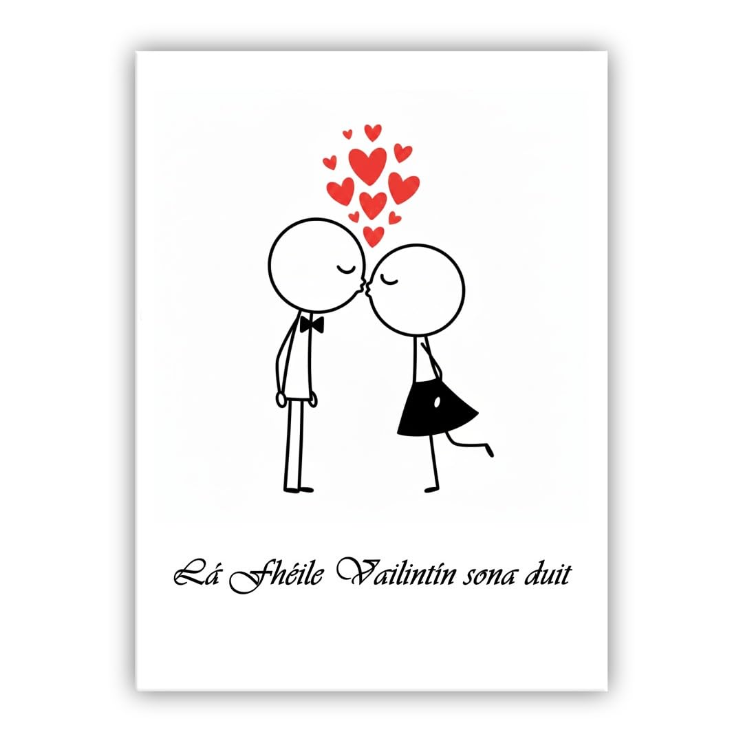 Multilingual Valentine’s Day Card – Cute Couple – Romantic Valentines Greeting Card for Husband, Wife, Boyfriend, Girlfriend (• Irish Gaelic: Lá Fhéile Vailintín sona duit) — image 1