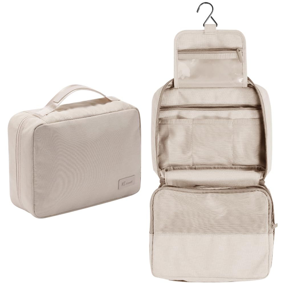 Groß Kulturtasche Bansga Damen & Herren - Kosmetiktasche zum Aufhängen - Waschtasche für Frauen & Mädchen - Beige