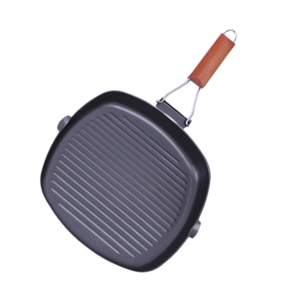 Unomor 1pc Non-stick Foldable Frying Pan Iron Striped Pancake Pan Ergonomic Handle Conduction Easy to Clean Dark Grey Cooking Accessory