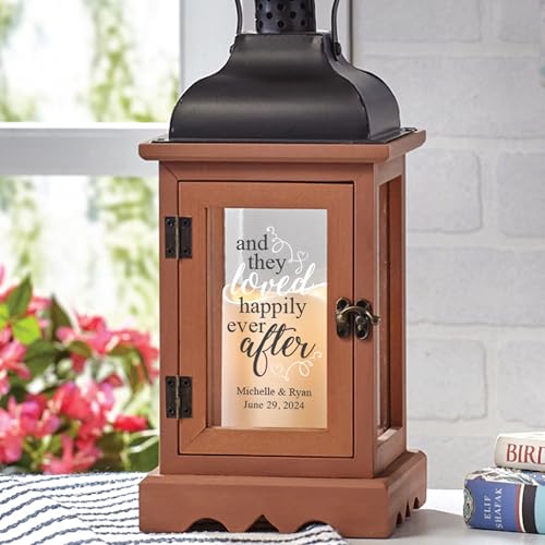 Let’s Make Memories Personalized Wedding Lantern - Just Married - Newlyweds - LED Candle - Automatic Timer - Wood/Metal - They Loved Happily Ever After