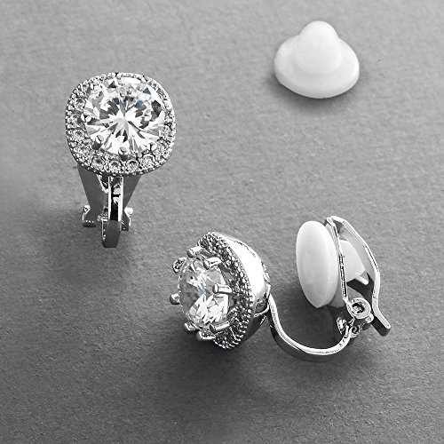 Mariell Cubic Zirconia Cz Clip On Stud Earrings,10Mm Cushion Shape Pave Halo Non Pierced Round Solitaire #TOP5