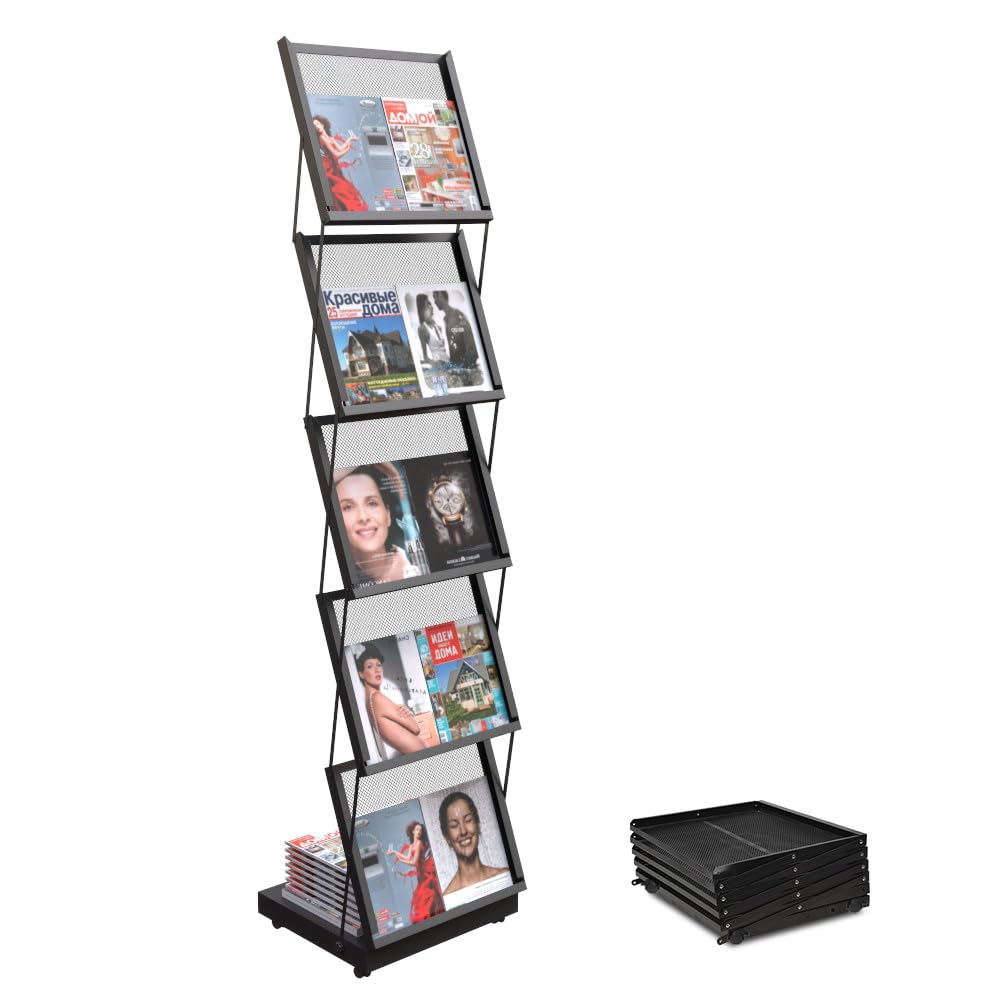 zeitschriftenständer Faltbares 5-Lagen prospektständer Tragbarer zeitungsständer für Messen und Büros (160×45×37CM)
