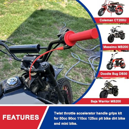 Image of 22mm Throttle Cable Grips Assembly for 110cc 125cc SSR Coolster Apollo CRF50 Roketa Pit Dirt Bike Coleman CT100U CC100X CT200U BT200X Motovox MBX10 MBX11 Baja Doodle Bug DB30 Mini Bike