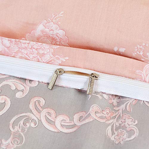 Brandream 5-Piece Blush Pink Bedding Sets King Size Damask Floral Bedding 100% Cotton Duvet Cover Set #TOP6