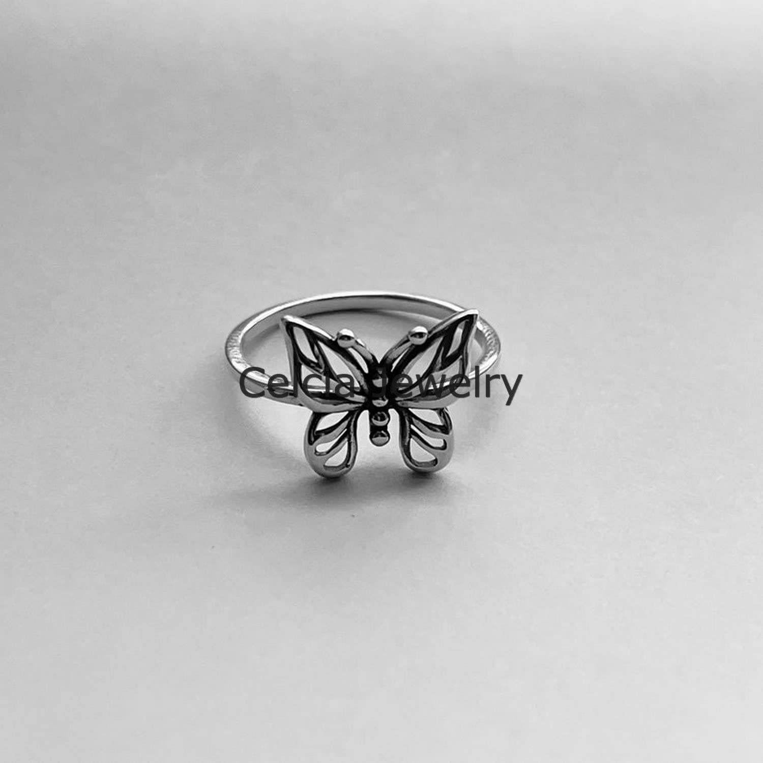 Anello a farfalla delicato in argento sterling puro 925, anello spirituale, anello boemo Boho, anello fatto a mano unico organico, anello minimalista, anello del giorno delle madri Super